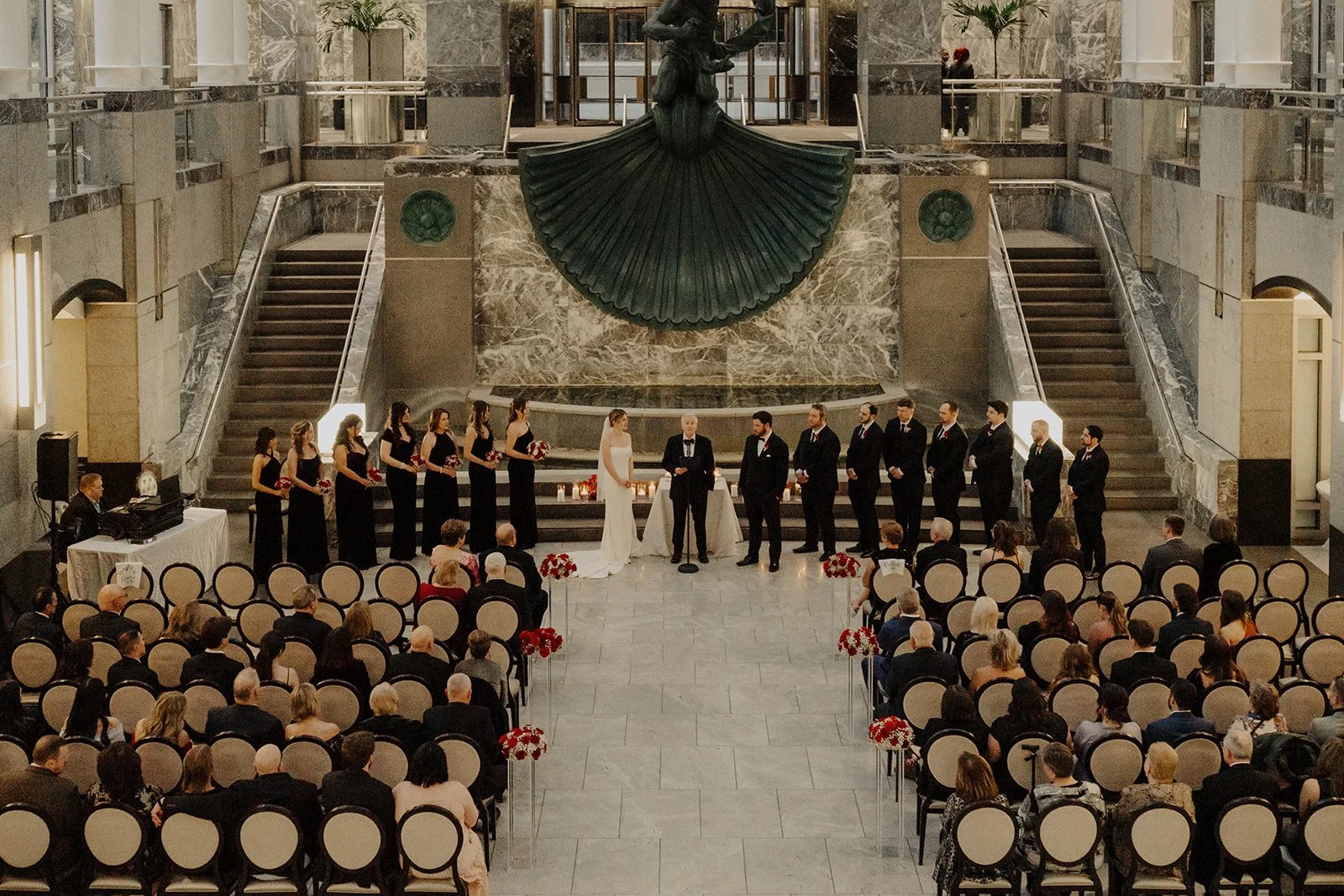 An aerial photo showcases a winter wedding ceremony at Pazzos 311 Chicago.