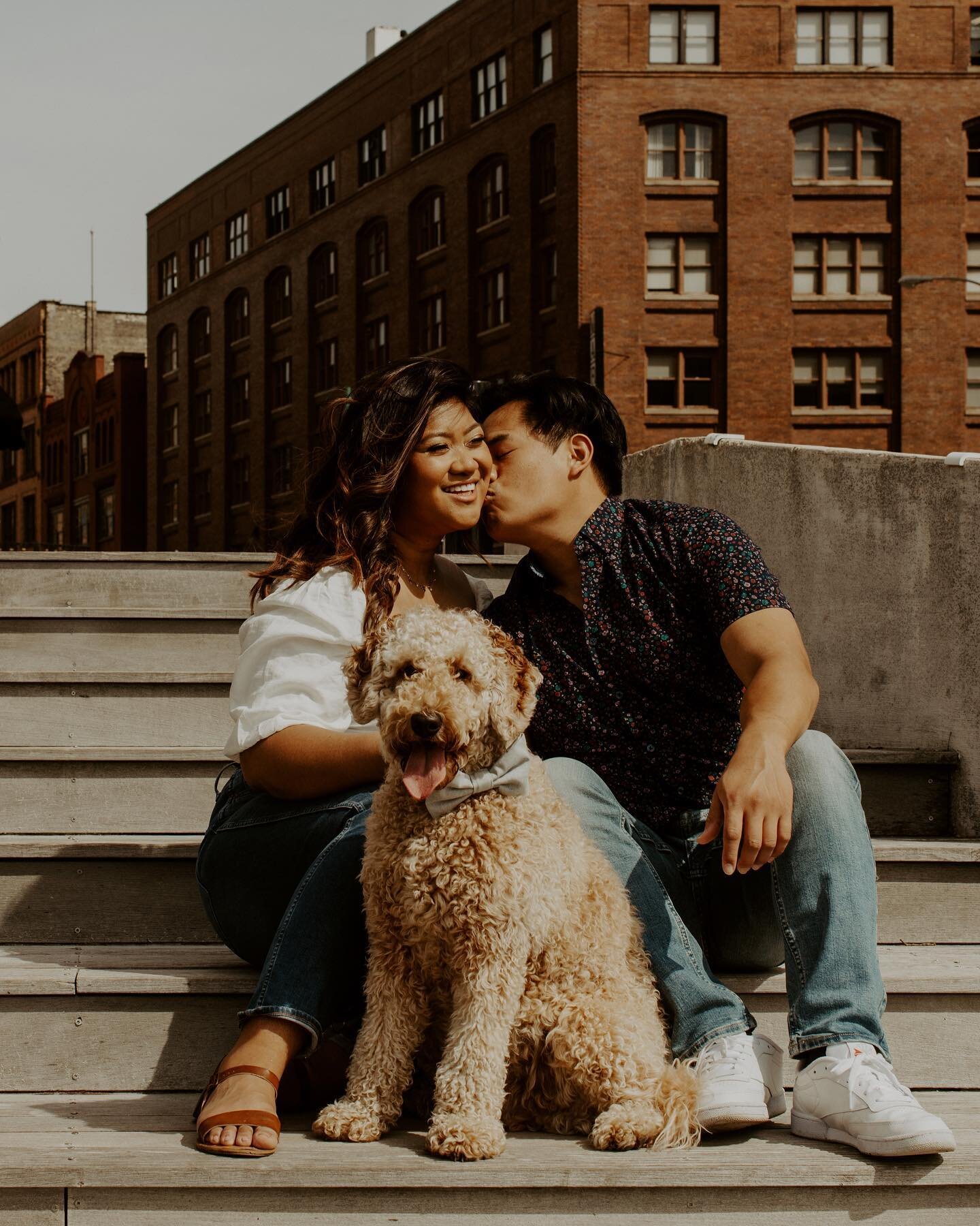 The love between Kay, Matt, and their pup, Bowie has me smiling so big. 🥰 Kay + Matt couldn&rsquo;t imagine having their engagement session without their furry, four-legged child. 🥹 I could not be a bigger fan of this decision. ❤️ 1 more year until