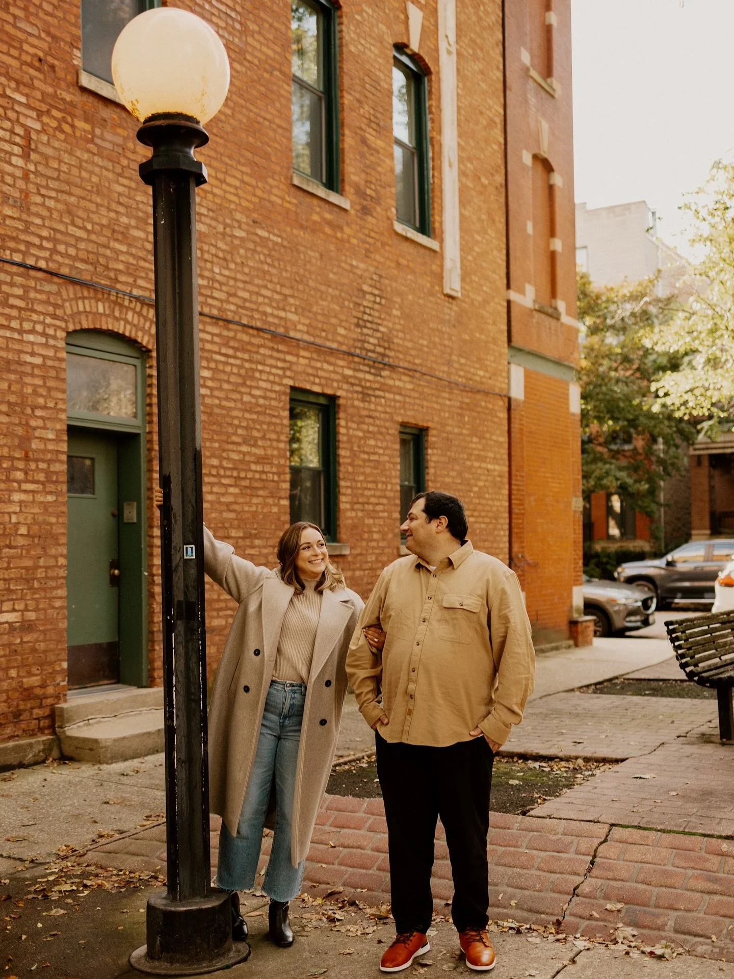a charming city stroll for Kayla + Joe&rsquo;s engagement session 🍂 their session was a walk down memory lane &mdash; it started off at the Kincade&rsquo;s where they had their first date followed by the prettiest autumn walk around the city they ca