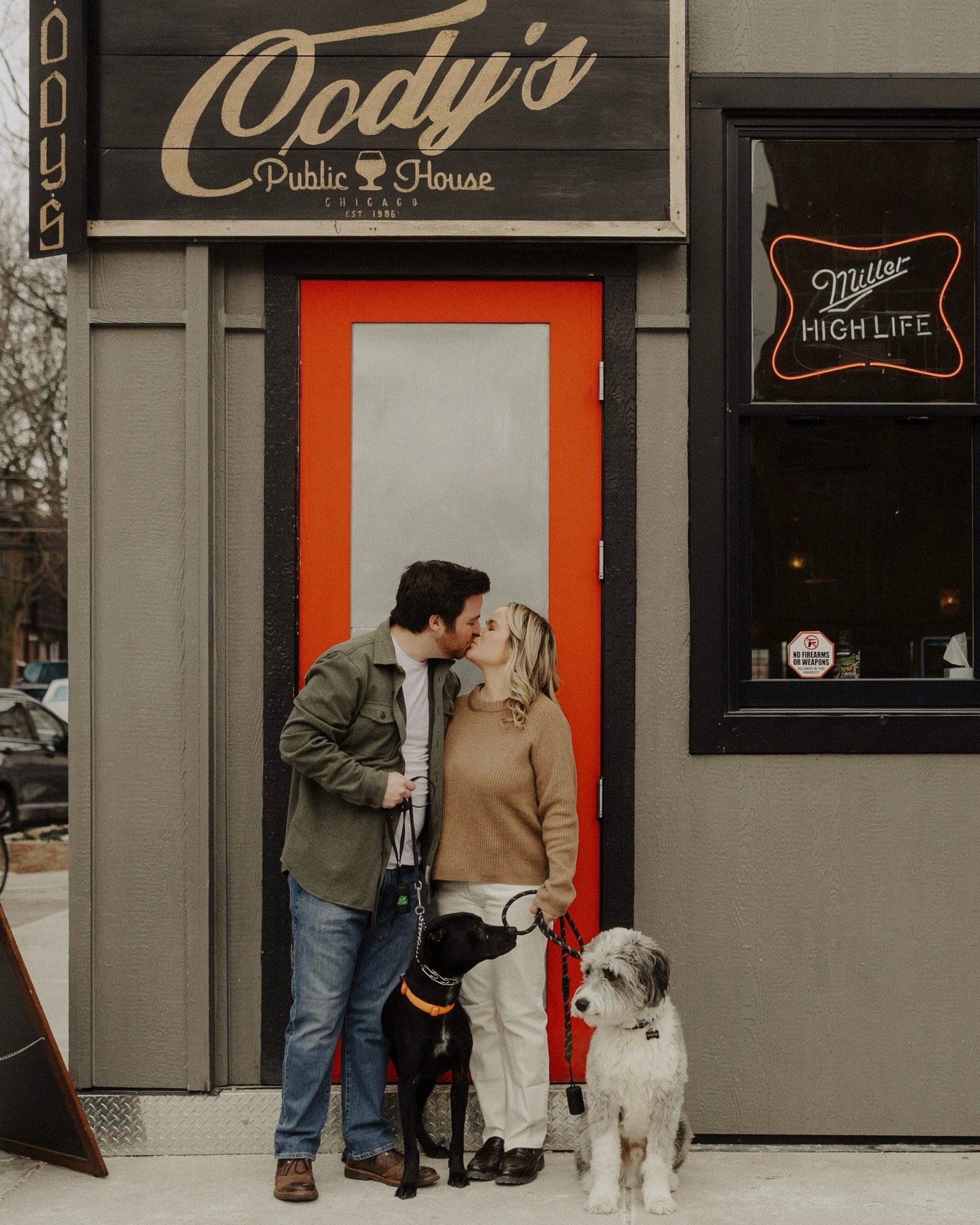 When I asked Nick and Julie where they were thinking of going for their engagement session, it was a no brainer. ❤️ They wanted to meet at their favorite neighborhood bar, Cody&rsquo;s, where they&rsquo;ve have had countless date nights with their do
