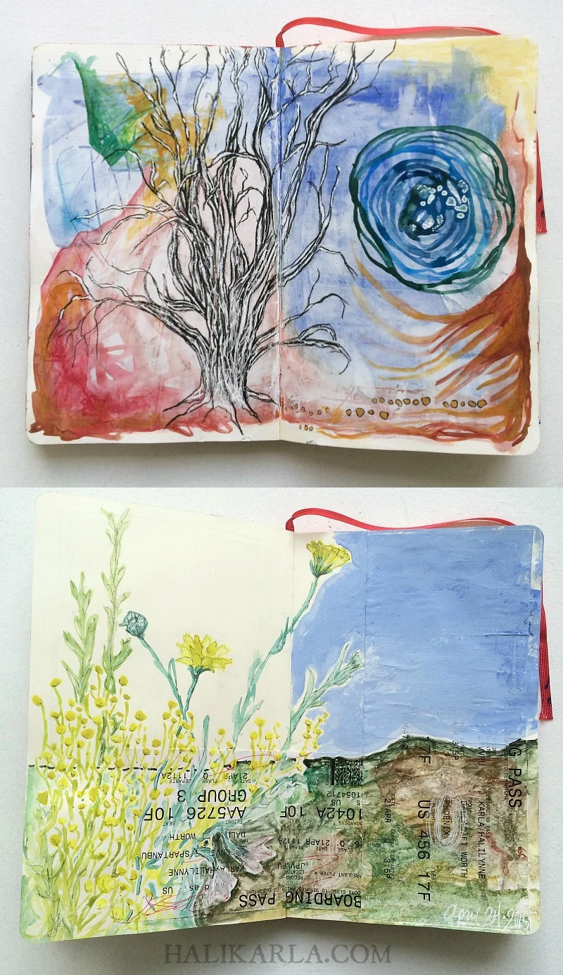 visual journal art while traveling, Hali Karla