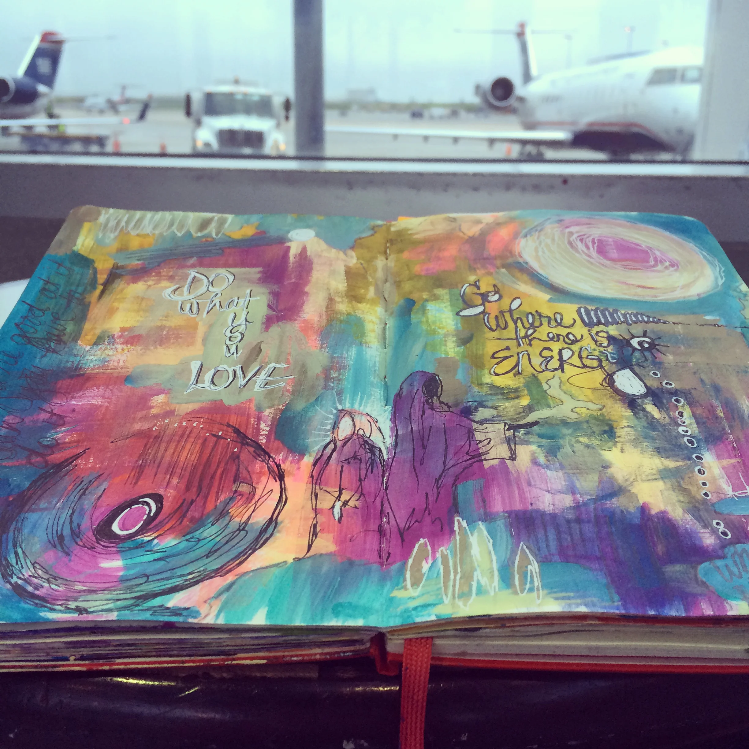 art journaling in the airport