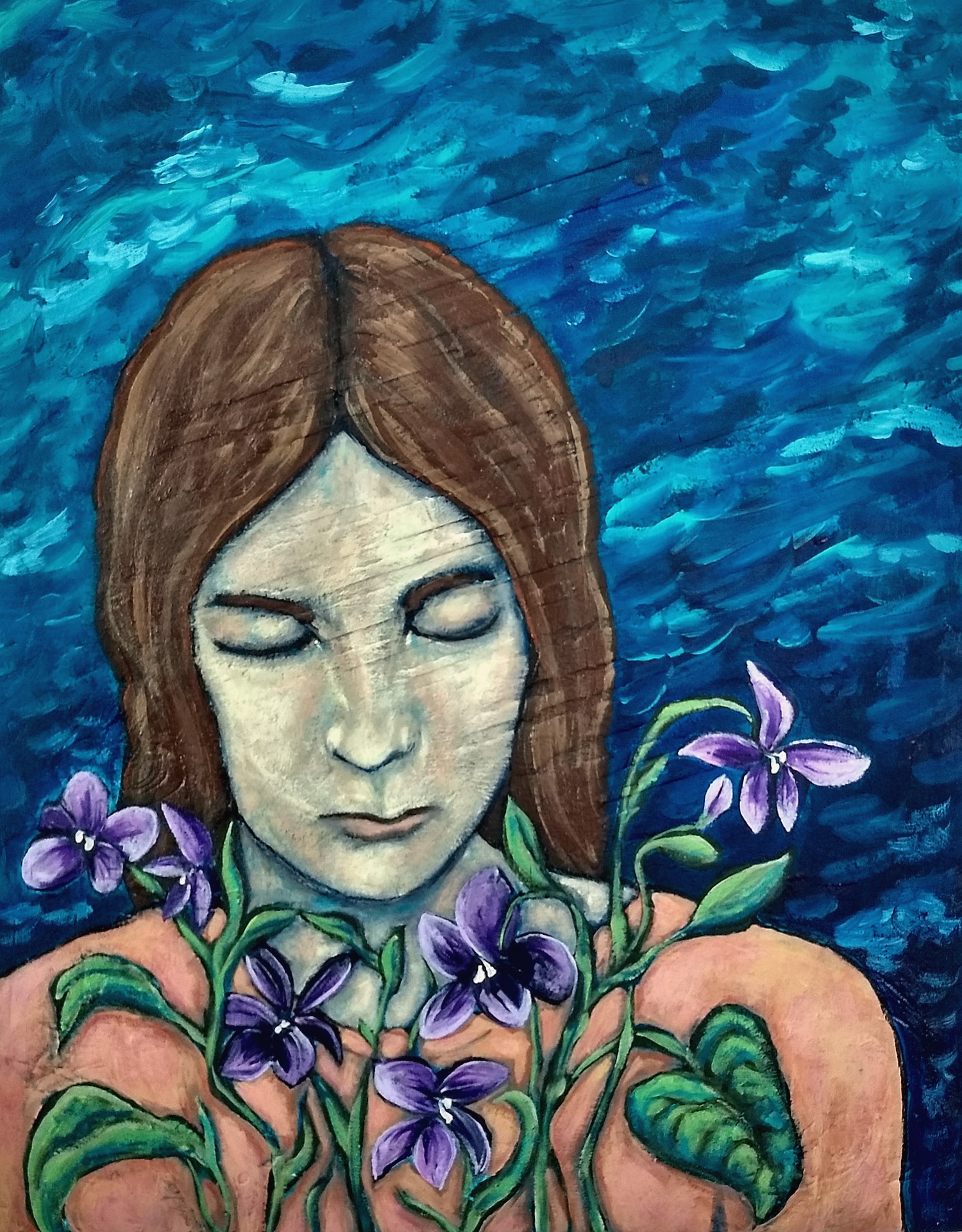 mixed-media portrait on panel by Hali Karla