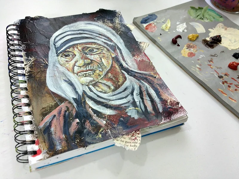 mixed-media collage portrait practice in Essence with Hali Karla Arts