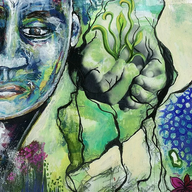 mixed-media portrait practice in ESSENCE with Hali Karla Arts