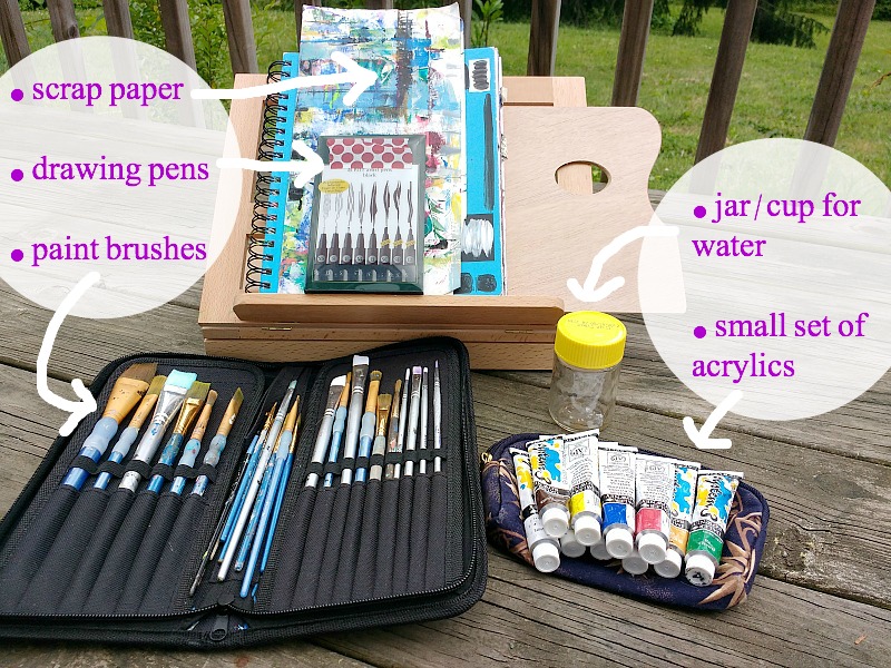 some of the art supplies I might bring when I take my Creative Practice outside (more in post at Hali Karla Arts)