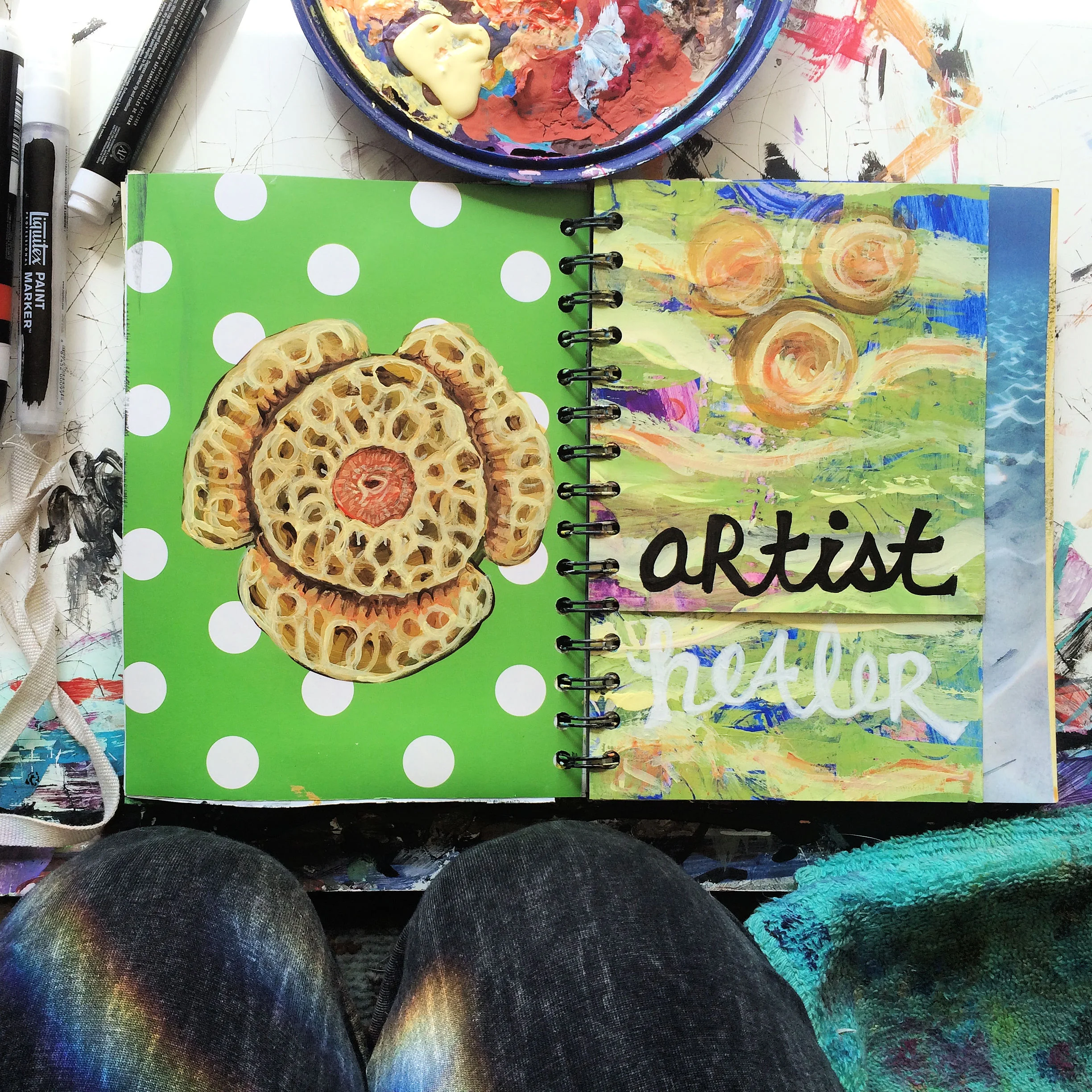 artist healer mixed-media art page in handmade journal | Hali Karla Arts