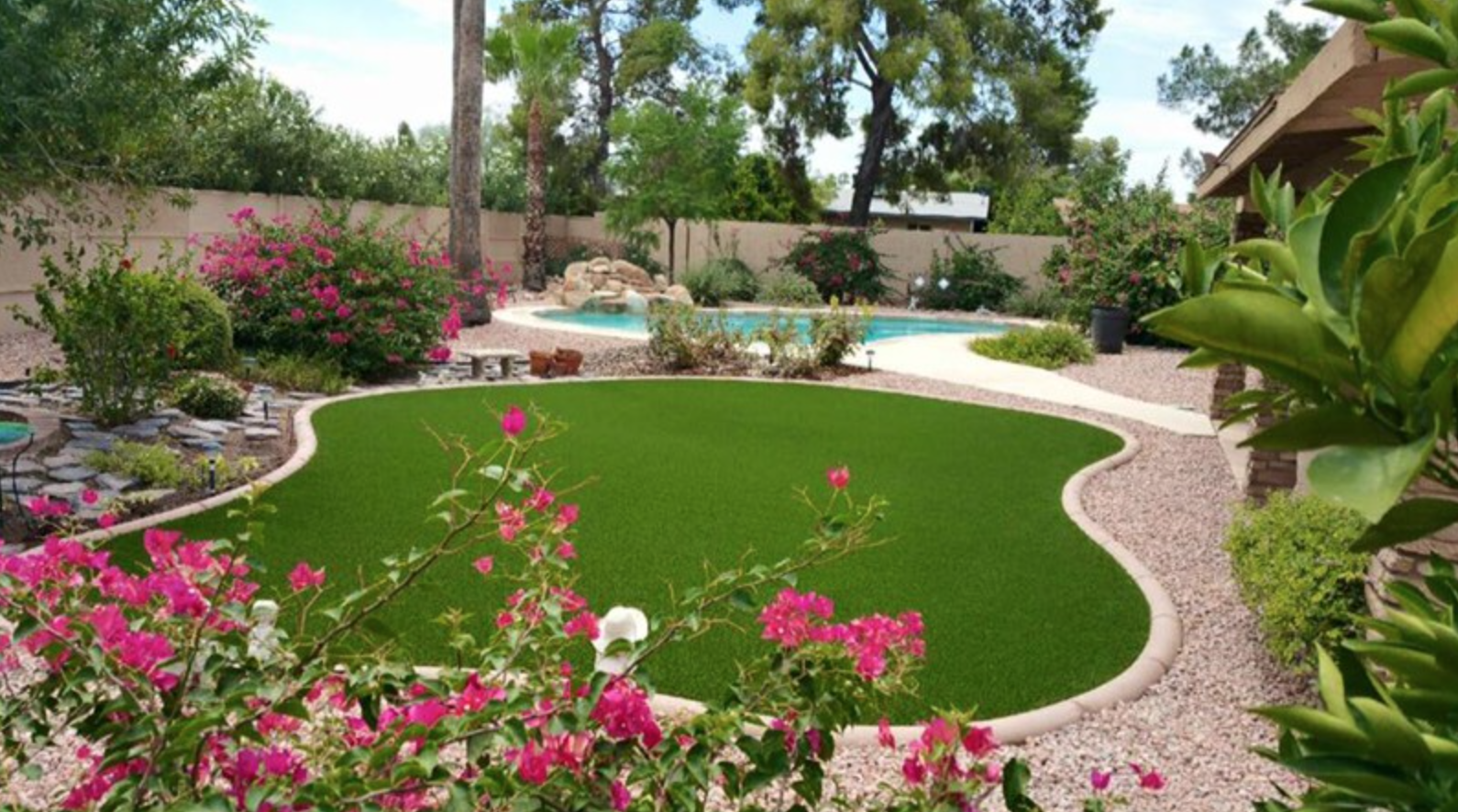  Artificial grass can be installed to conform to any shape and can be designed to meet your desires. 