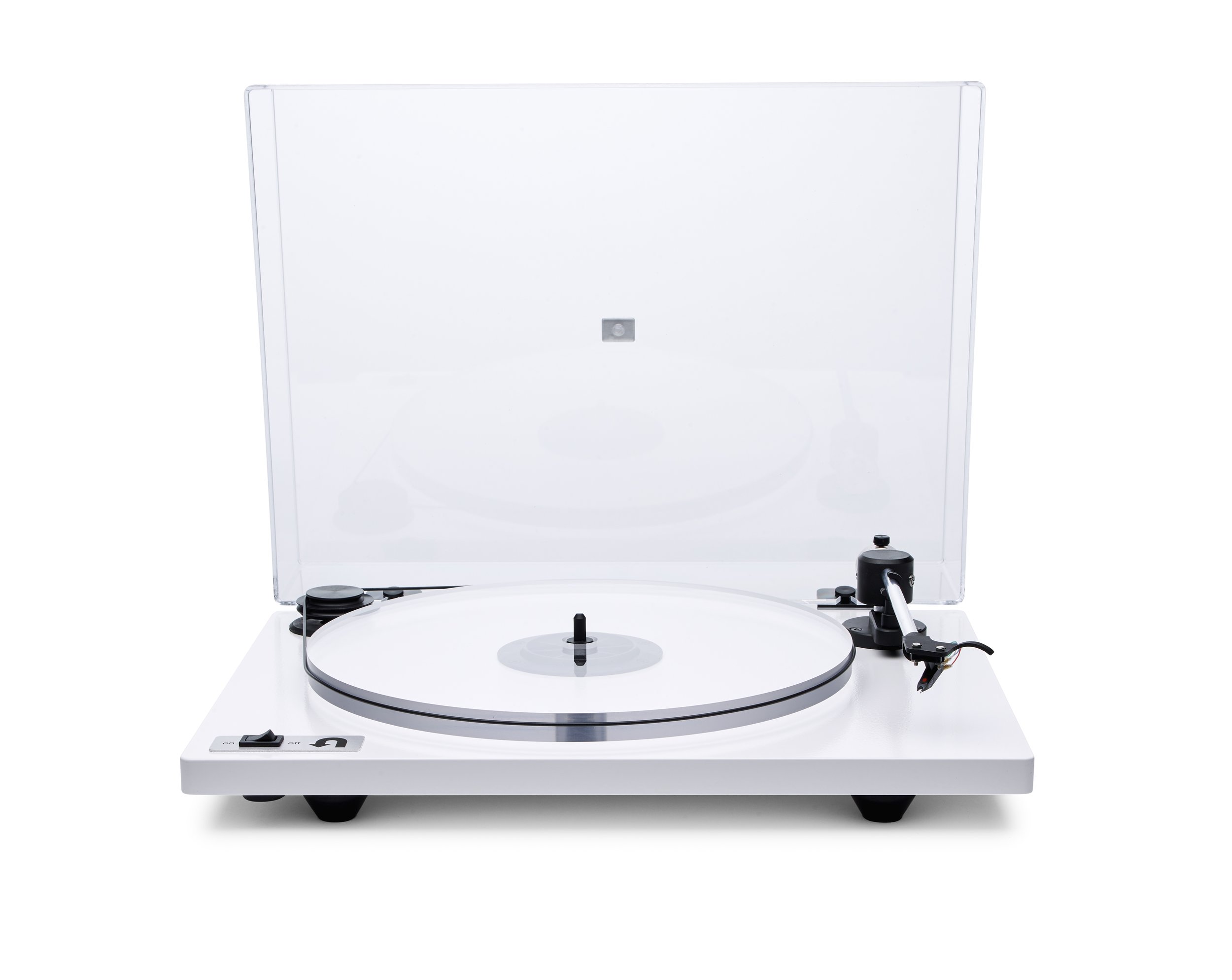  ORBIT PLUS - WHITE ACRYLIC PLATTER ORTOFON OM5E CARTRIDGE DUST COVER w/amp $359 wo/amp 309 