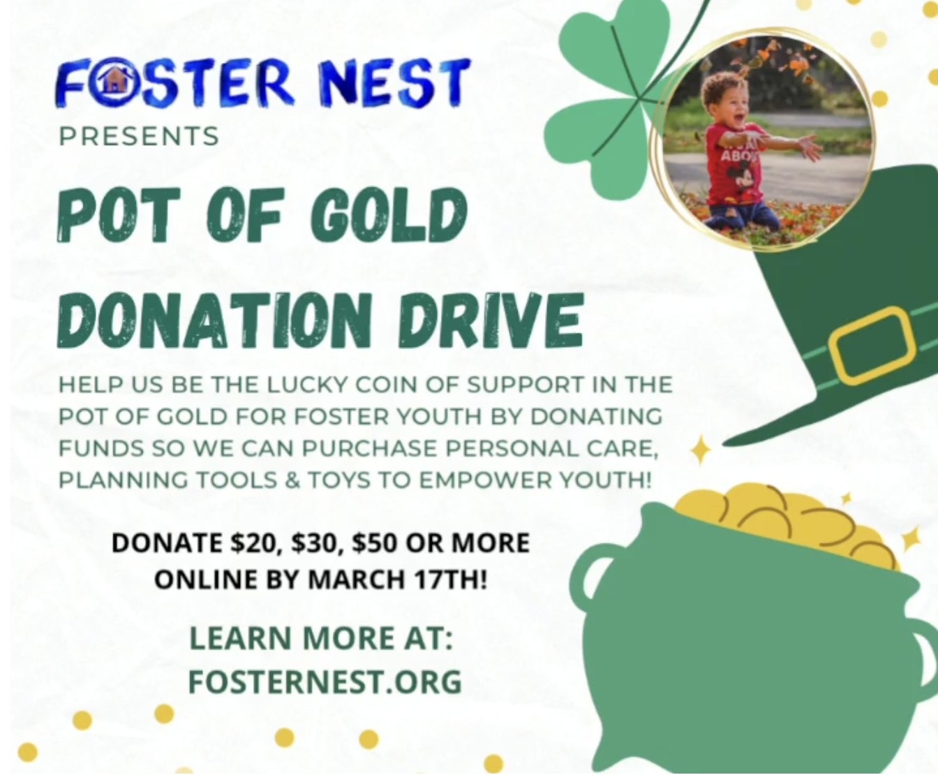 Foster Nest Pot Of Gold Donation Drive