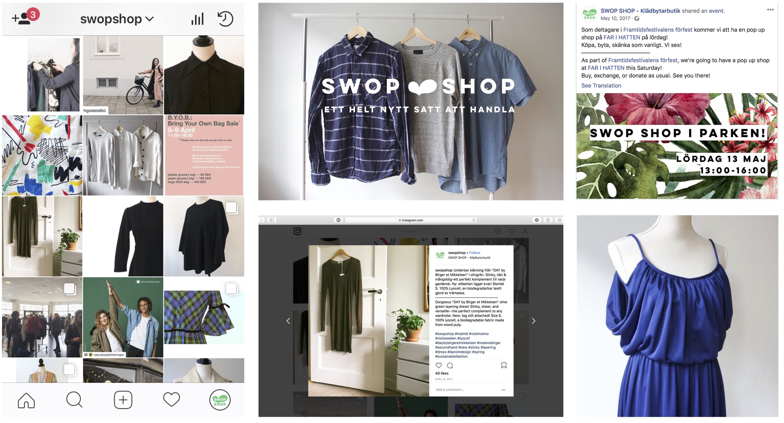 From October 2016–June 2017, we managed a rebranding project for Swop Shop , a Malmö-based secondhand/vintage clothing exchange company. On the business development side, we devised and implemented new strategies in line with Swop Shop's sustainable vision. We also secured funding for web application development, leading to a partnership with digital communication firm HiQ . As for creative direction, we developed a new brand identity and managed its digital expression. Additionally, I identified new target demographics and executed all merchandising, photography, copywriting, and marketing strategies. Overall digital engagement increased by ~200%.