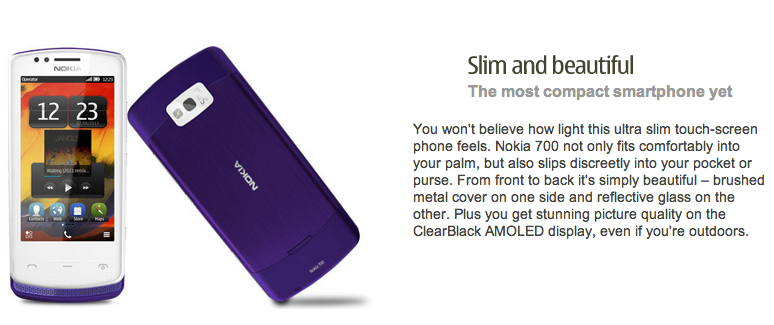Nokia 700 smartphone – B2C product page