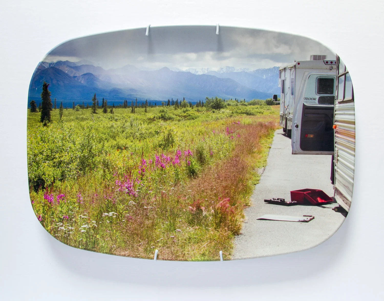 American Mythologies , photograph on melamine platter, 10 x 14 inches, 2017 (Glennallen, AK)