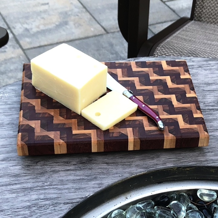 End Grain Cutting Board - 3D Zig-Zag - Maple, Bloodwood, Tigerwood