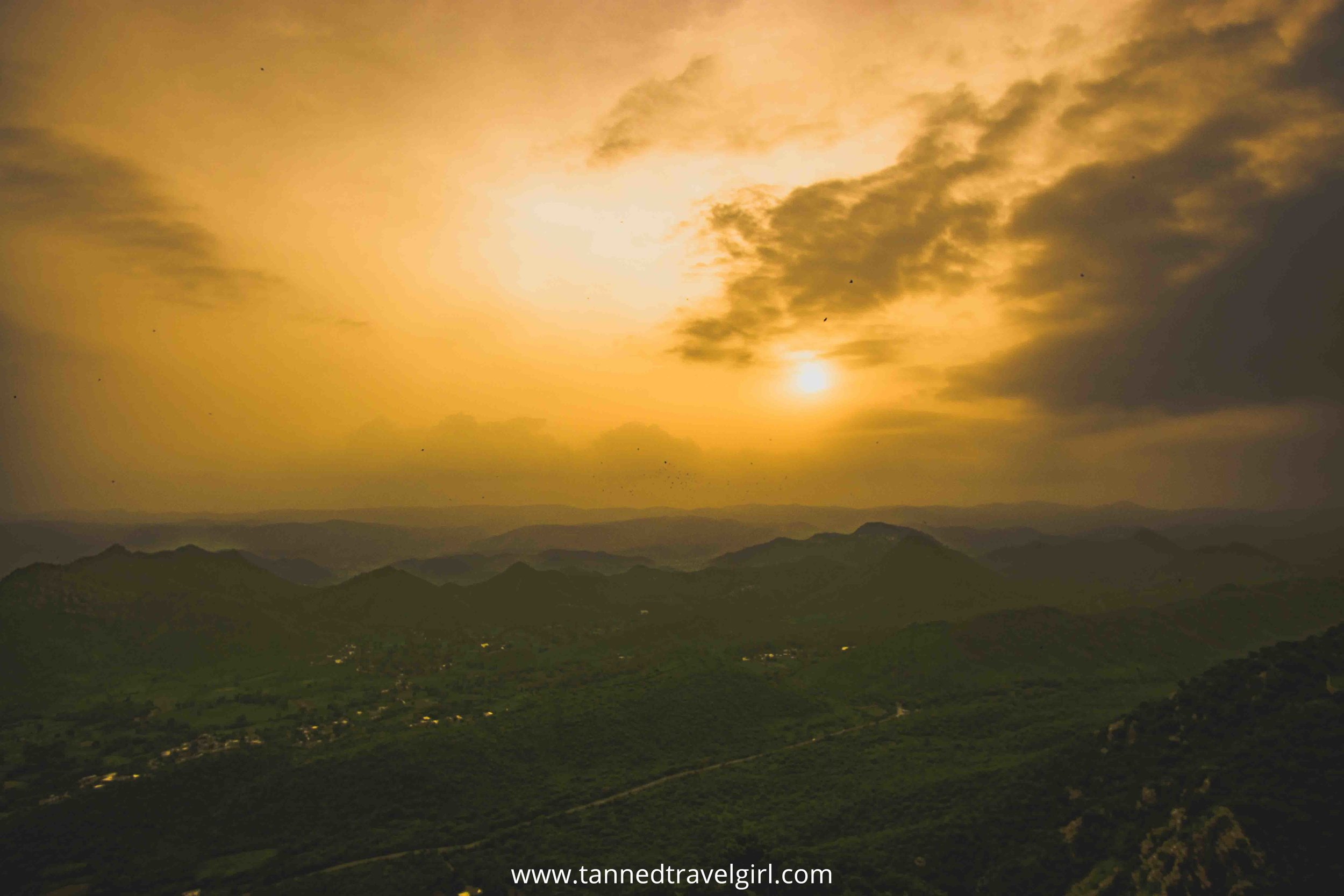 sunset at monsoon palance in udaipur rajasthan