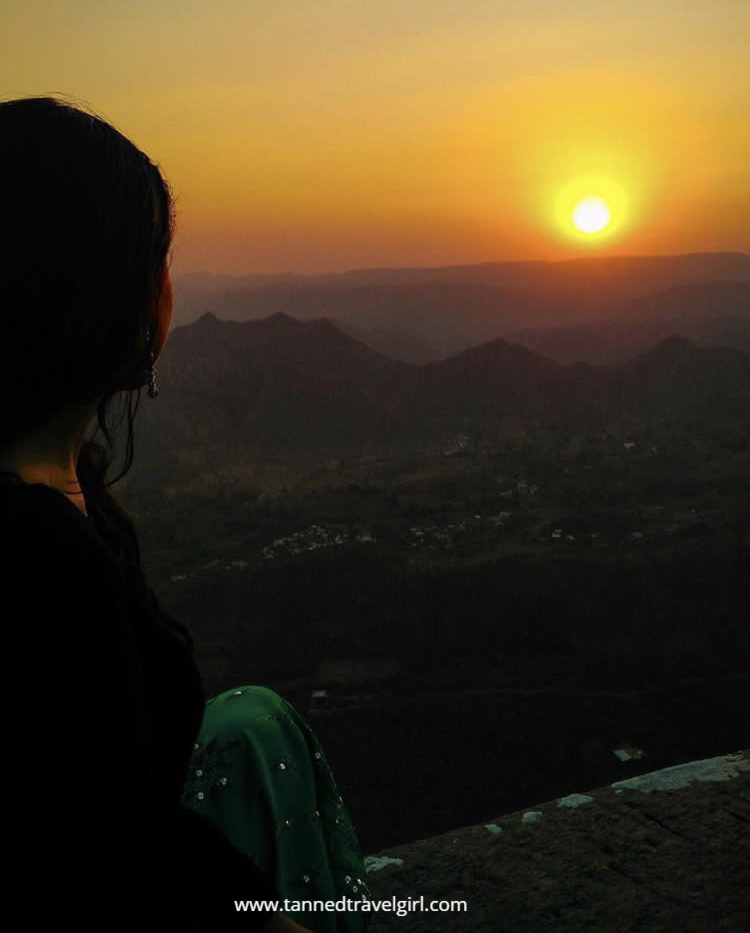 sunset at monsoon palace udaipur rajasthan