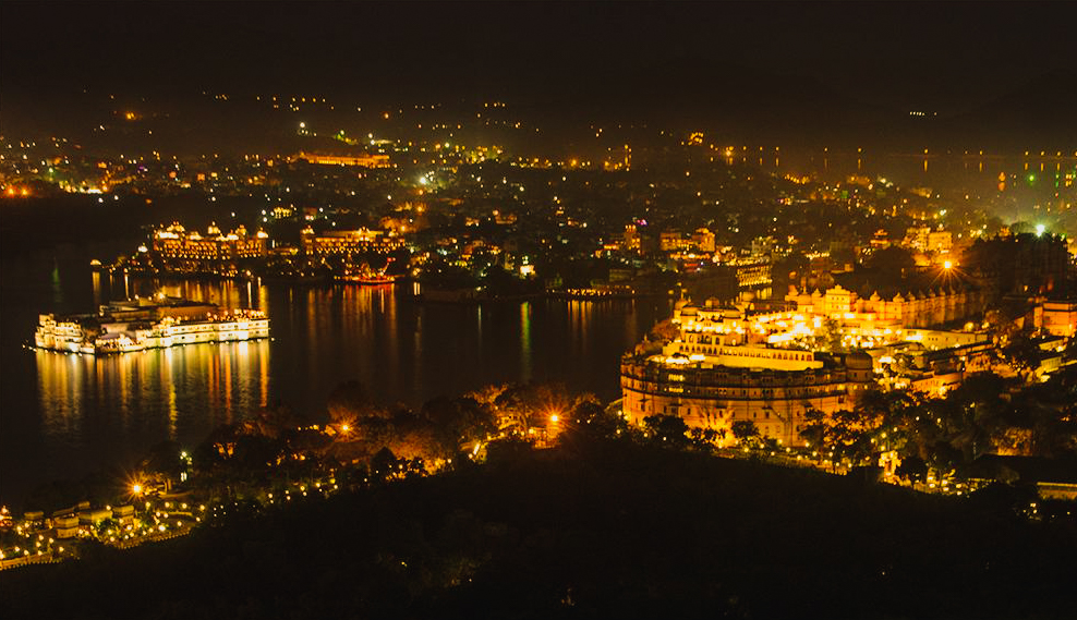 night view from karni mata temple in udaipur rajasthan