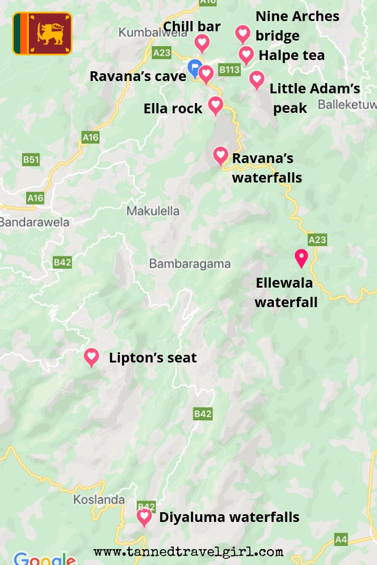 tourist map of ella sri lanka