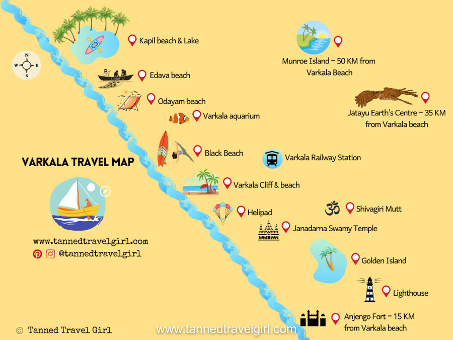 varkala tourist places map