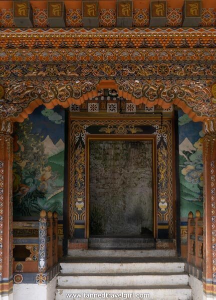 colorful door in Trongsa Dzong in Bhutan