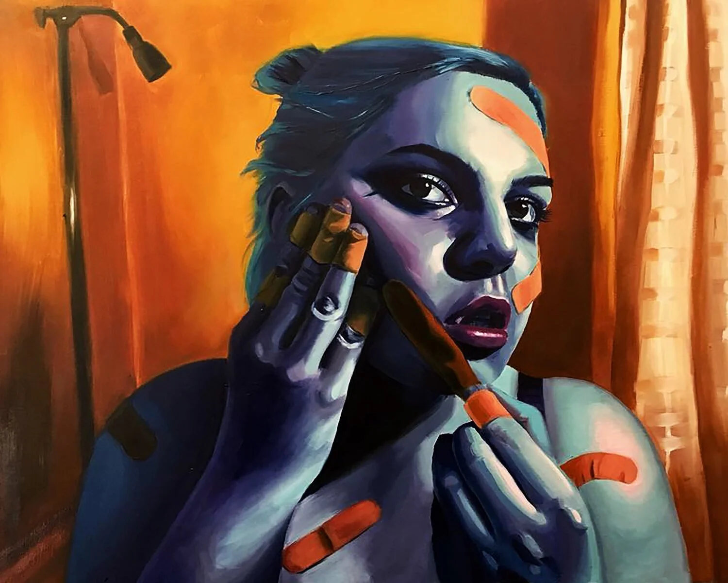 Self Portrait in Band-Aids - Oil on Board - 2018