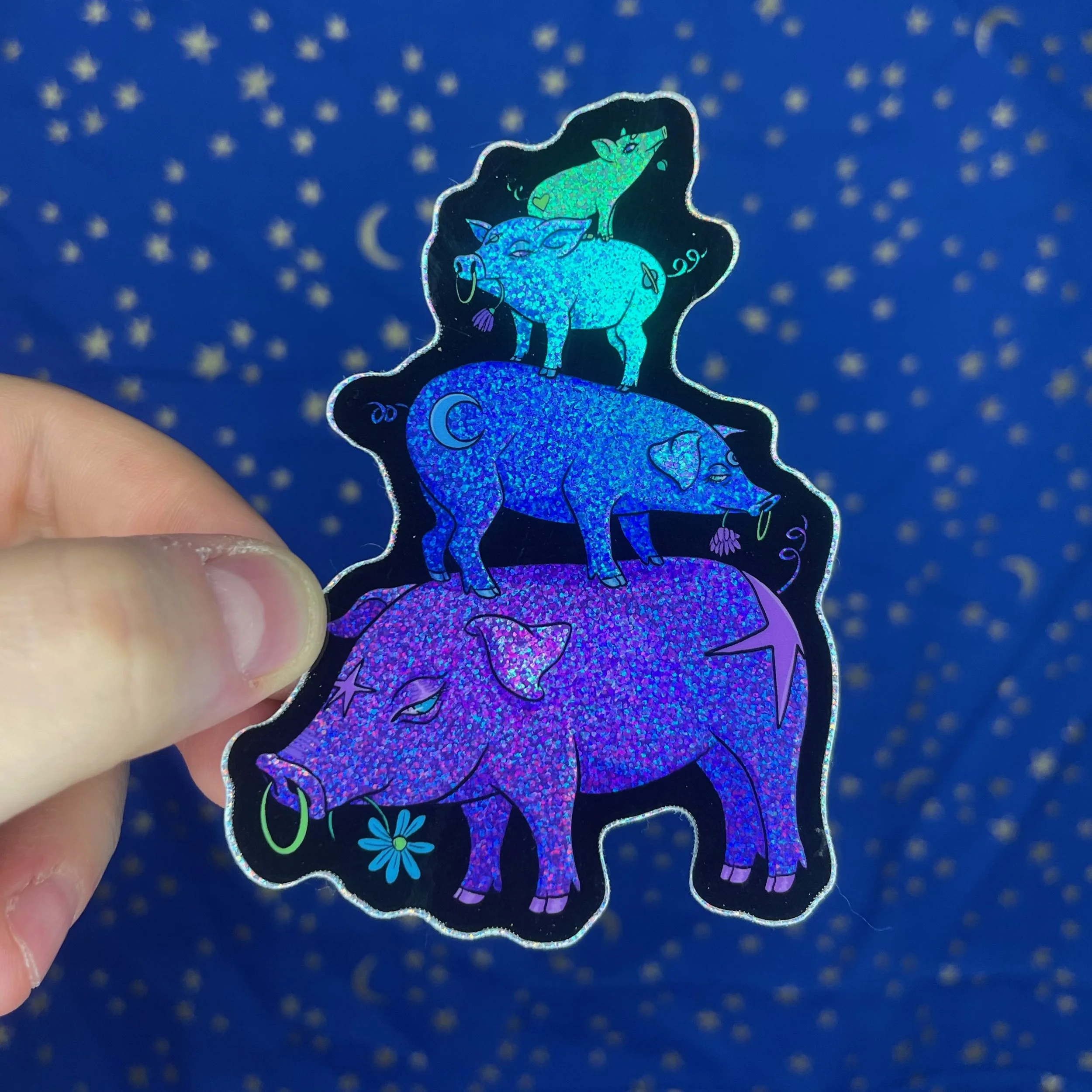 Pig Stack - Glitter Sticker
