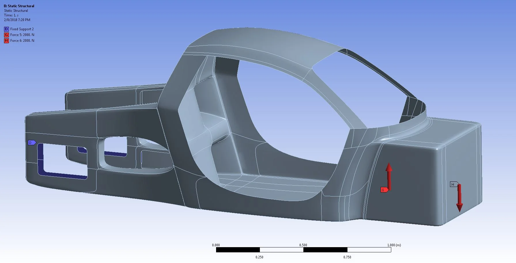  Several FEA tests were performed in ANSYS using the ACP workbench add on to determine the least amount of carbon fiber and core material needed for the most optimal geometry. 