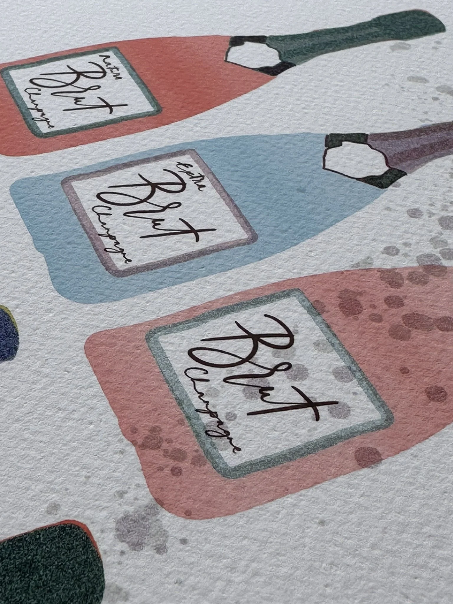 QS24 Art Print - 7 Bottles of Champagne by sweetness desk view partial.JPEG