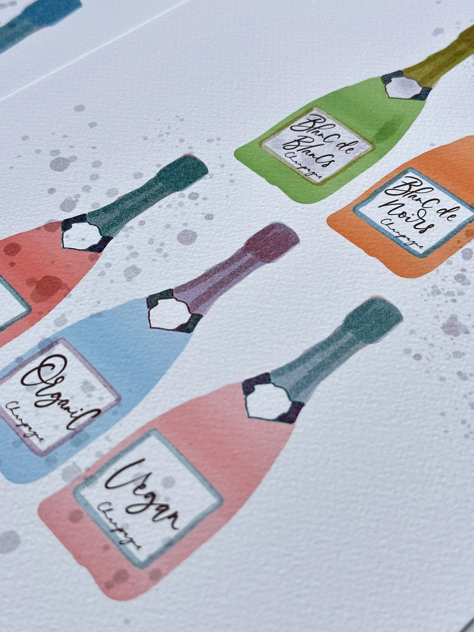 QS24 Art Print - 5 Bottles of Champagne by style desk view partial.JPEG