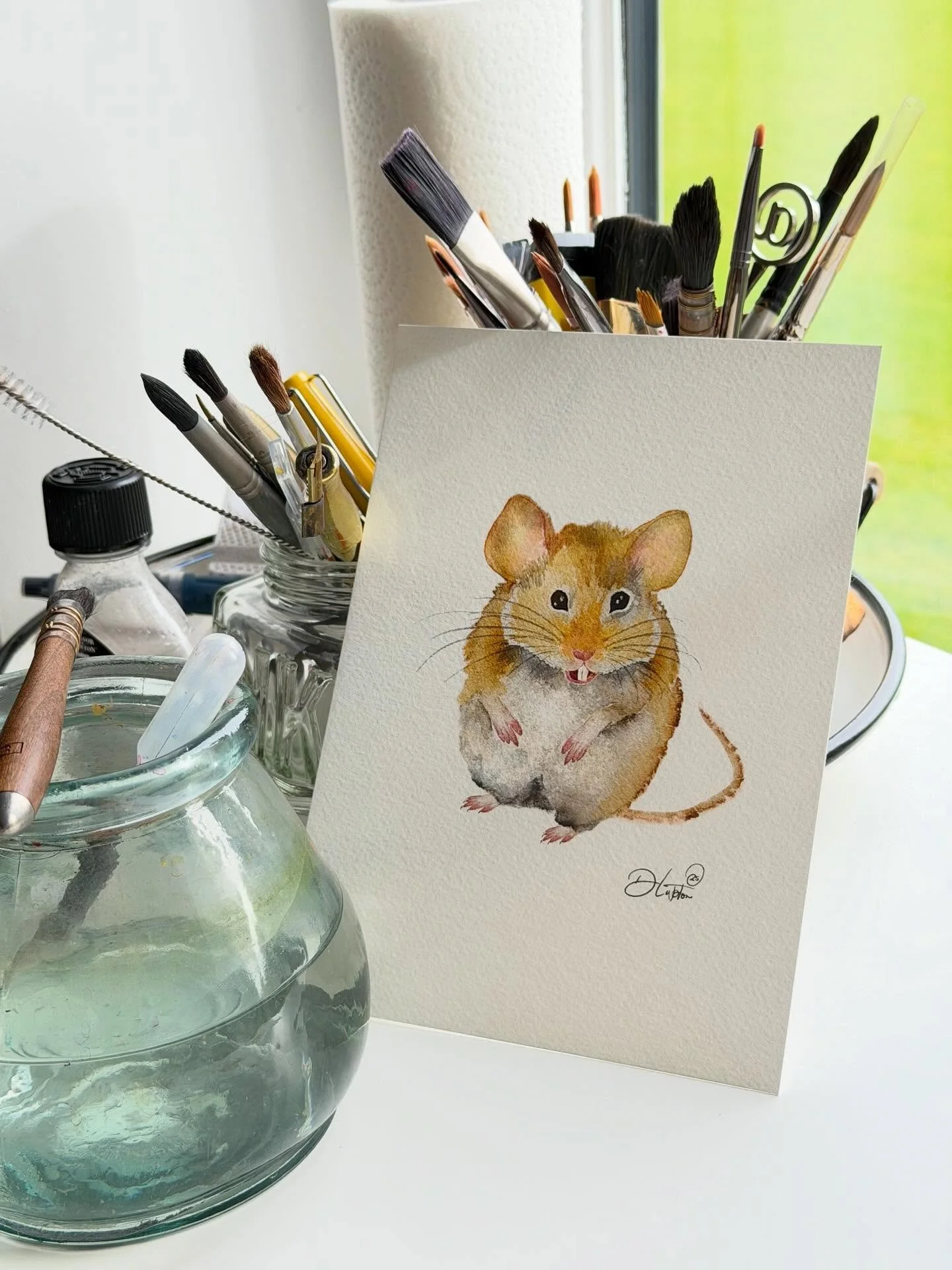 Hello ‘Dotty’, 
Isn’t she cute! 
I painted her yesterday in my countryside studio and she is desperate to get outside and play in the fields. I’ve tried to explain there is a storm passing through. 👀
.
.
.
#watercolourmous