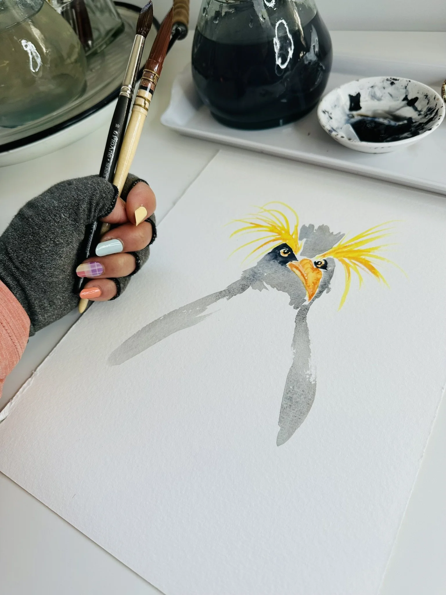 Quillify Studio 25 Watercolour Art - Rock Hopper Penguin Desk View 3.JPEG