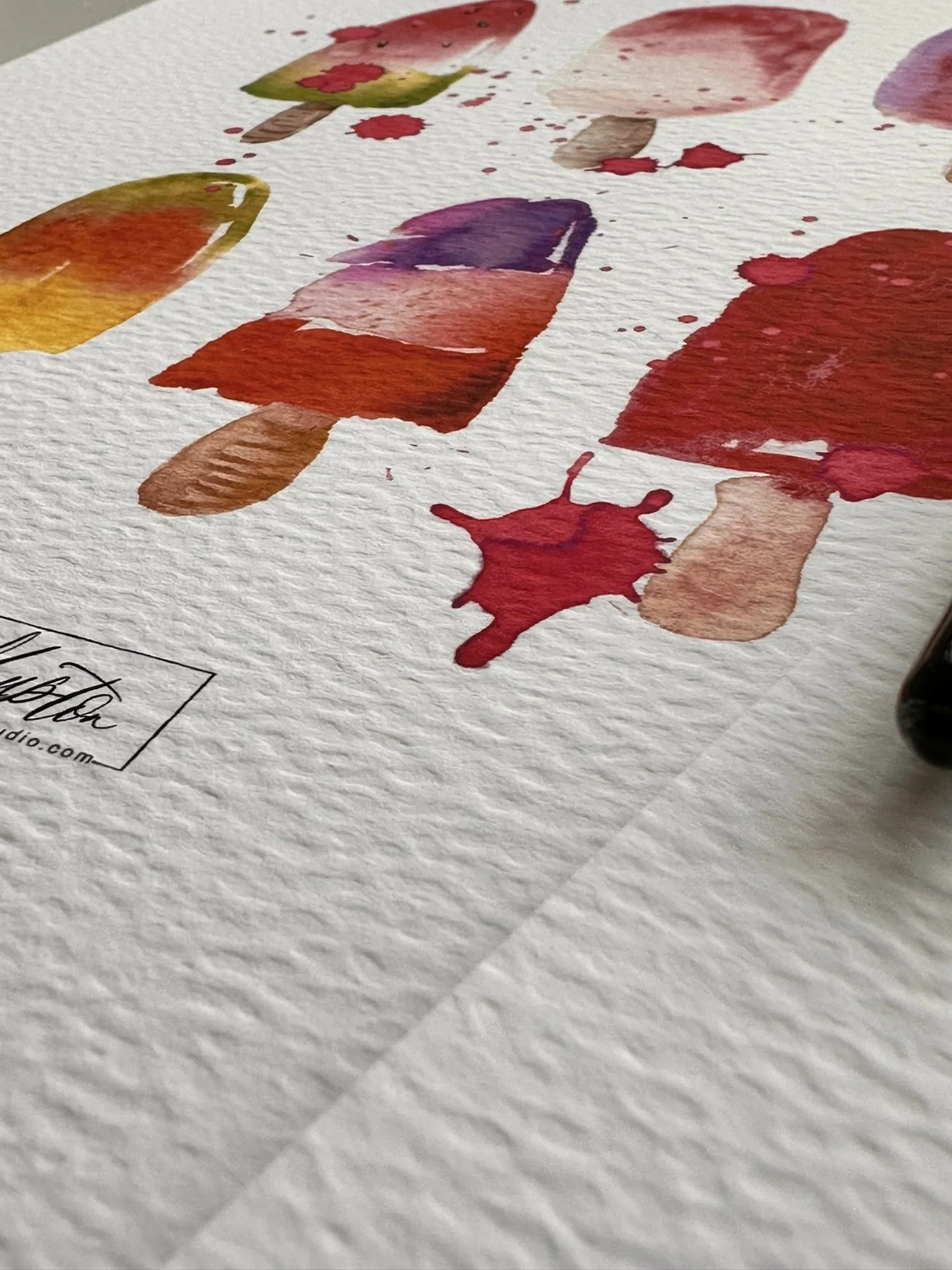 QS21 Watercolour Abstract Ice Lolly Popsicles splatters desk view 2.JPEG
