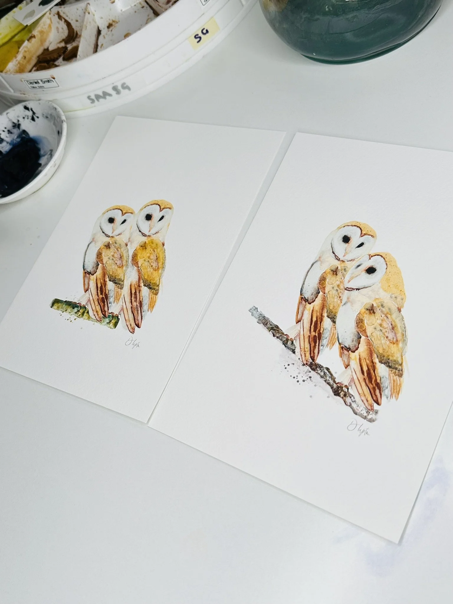 Quillify Studio 25 Watercolour Barn Owl Affinity and togetherness desk view.JPEG