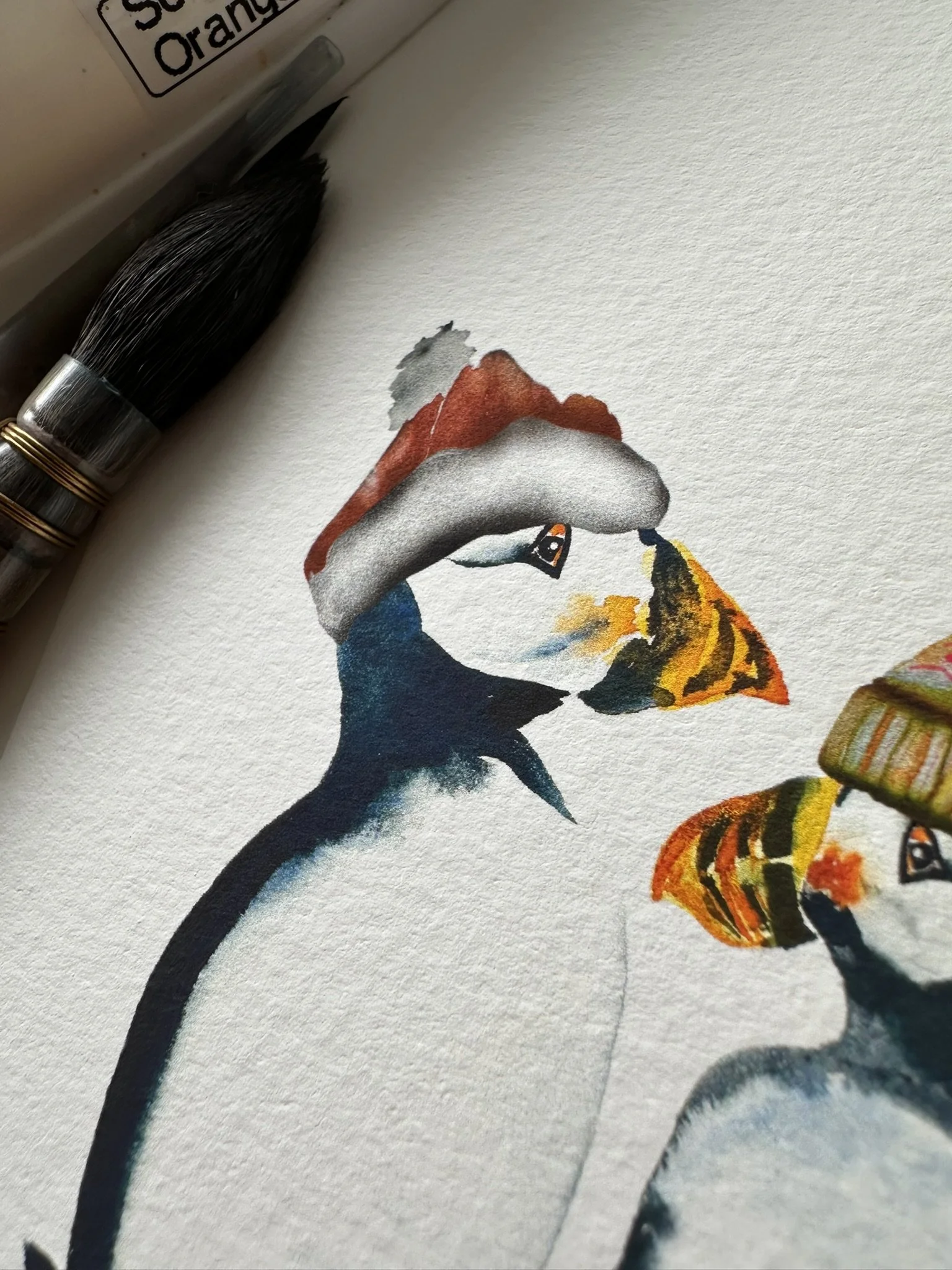 QS25 Puffin Groovy Bill Birds Signed desk view 2.JPEG