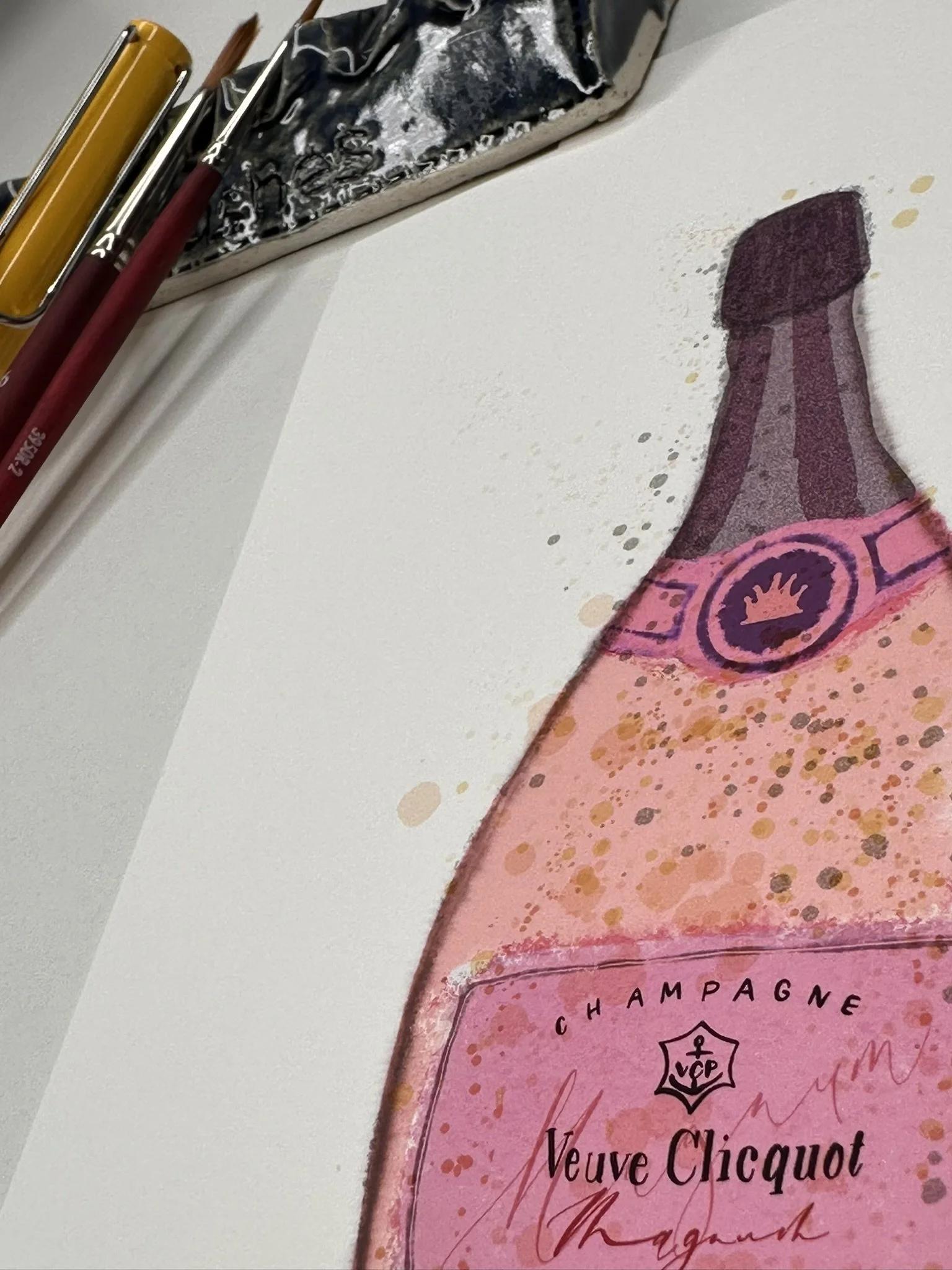 QS25 Art Print - Signed Champagne Veuve Magnum Rose desk view.JPEG