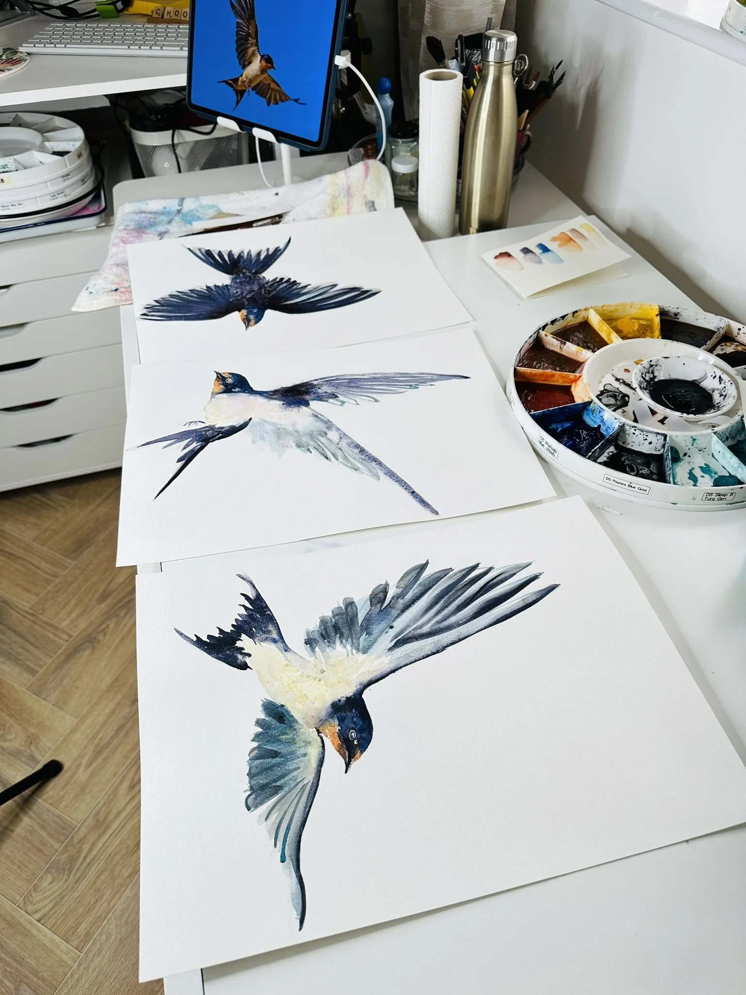 Quillify Studio 25 Desk view Swallow flight x 3 b.JPEG