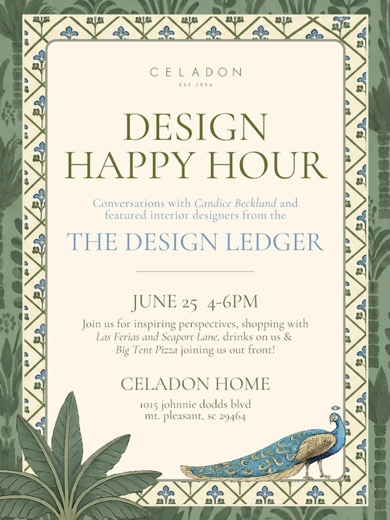 Please join us on June 25th @celadonhome for a Design Happy Hour and panel discussion featuring the Indigo Alley Team as well as the rest of the talented designers featured in @thedesignledger .  There will be shopping, drinks, and food from @bigtent