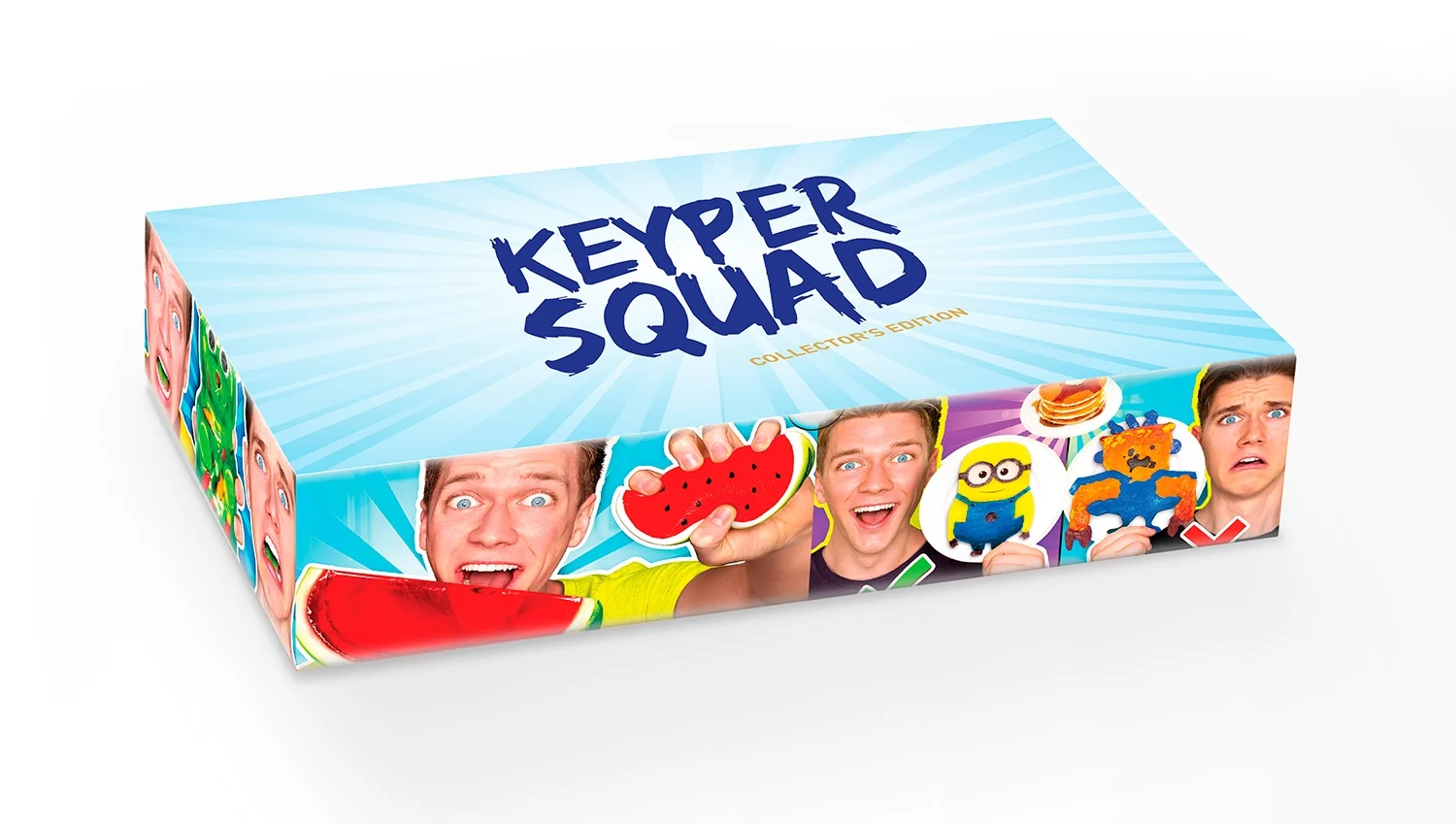 Collector's Edition merchandise package for Collins Key. 2-sided litho laminated e-flute corrugated carton, each label is printed 4 color process, plus spot gloss uv coating and a second pass of dull aqueous coating to achieve the most dramatic cont…