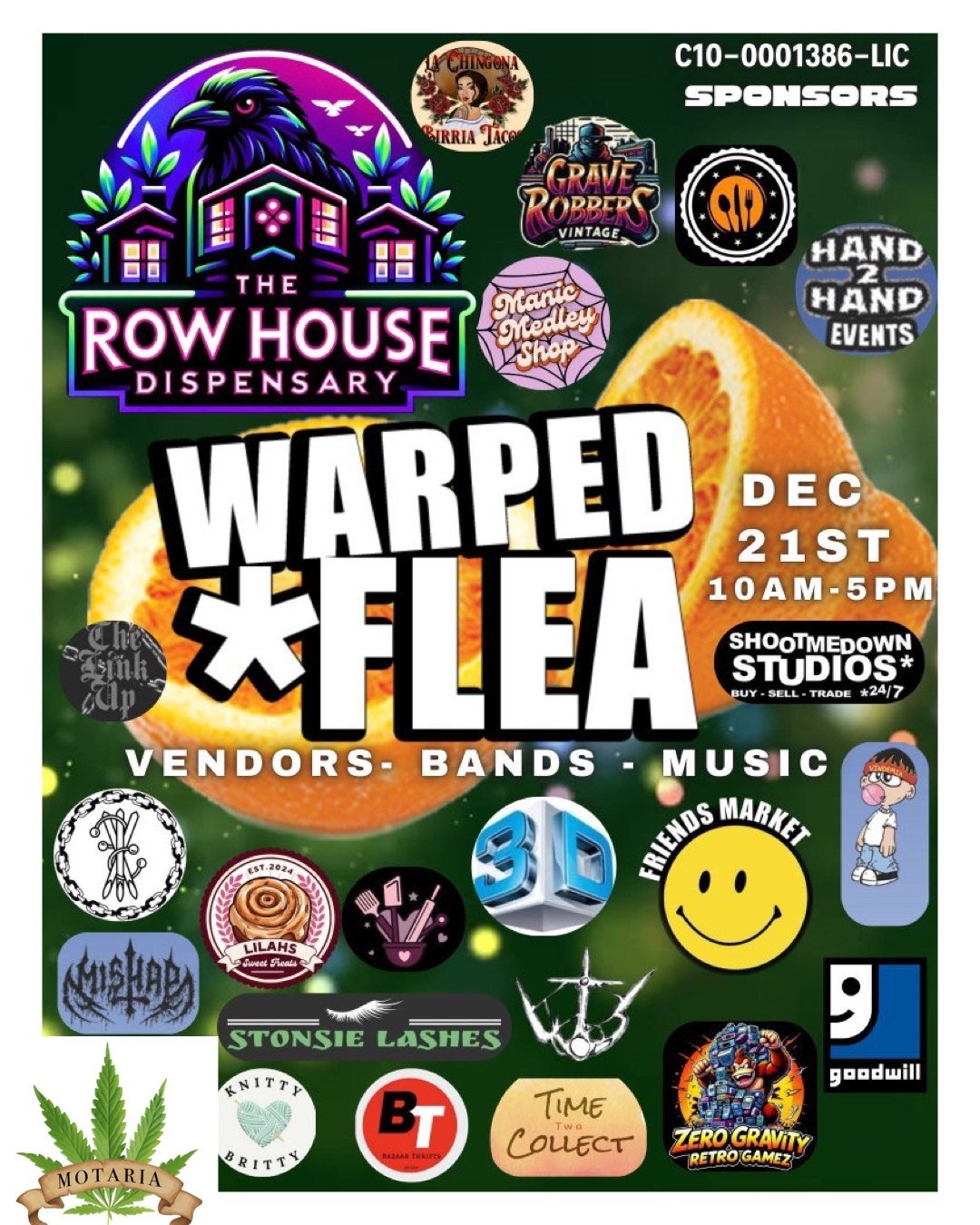 Warped Flea & Toy Drive at Rowhouse Dispensary San Bernadino, CA December 21st 2024