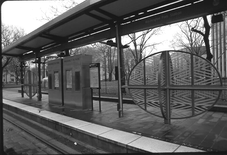 WINDSHIELD - ETCHED GLASS, STAINLESS STEEL - WASHINGTON PRK. STATION - NWK. NJ