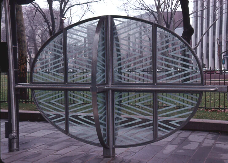 WINDSHIELD - ETCHED GLASS, STAINLESS STEEL - WASHINGTON PRK. STATION - NWK. NJ
