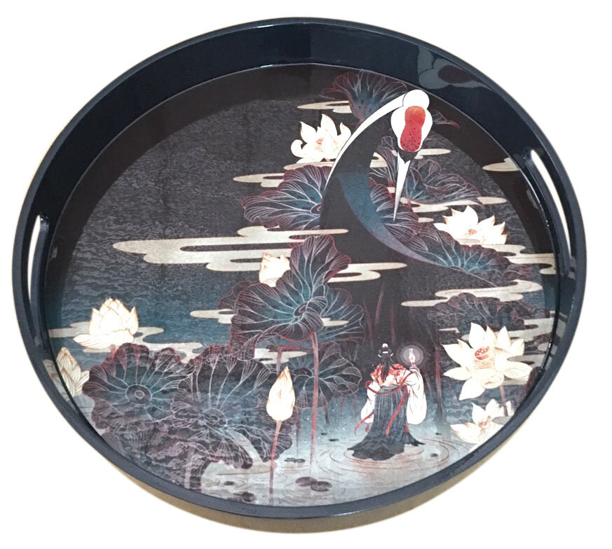 Round Tray L size-Lotus & Crane.jpg