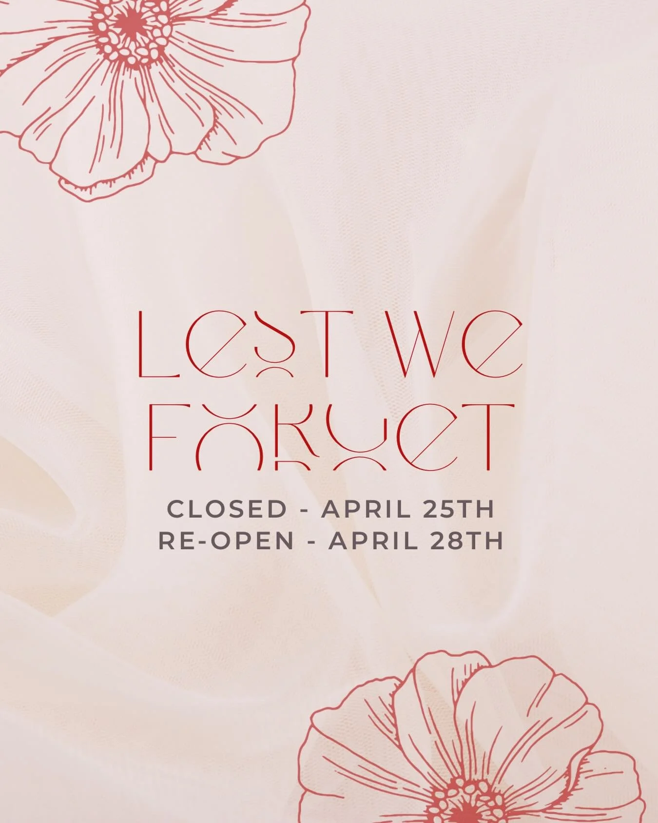 We are closing for Anzac day! 
We are here till 5pm 24th of April &amp; still have some last minute spaces available ❤️