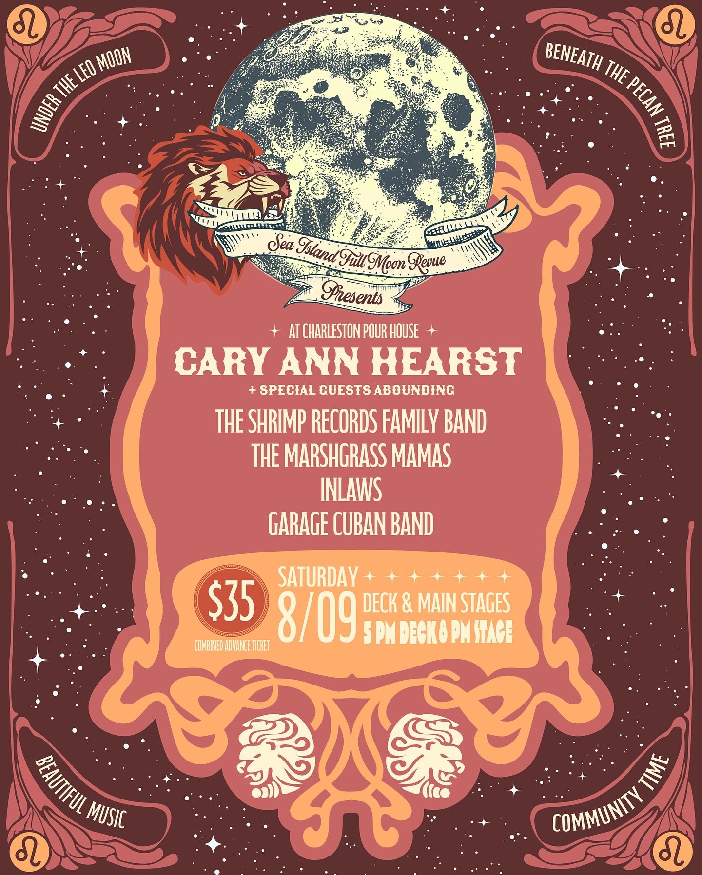 Join us for a full day at the @chspourhouse for the next installment of the Sea Island Full Moon Review! There will be a solo set on the deck from Cary Ann Hearst + Friends and well as music all night long on the main stage from The Shrimp Records Fa