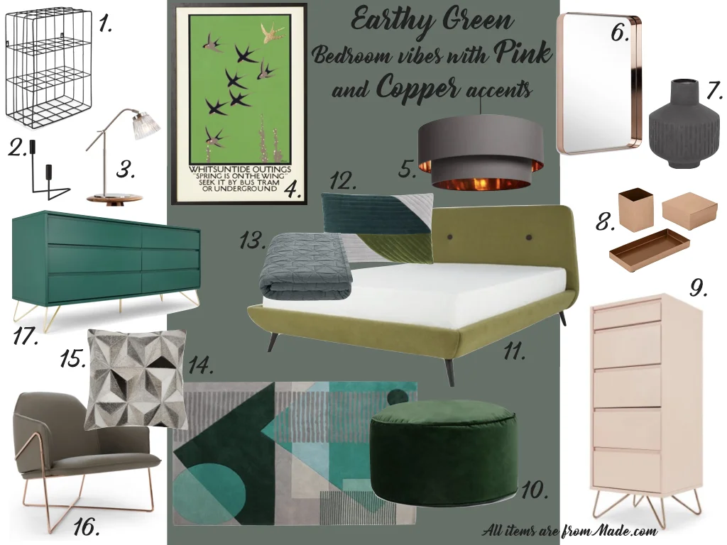 EARTHY GREEN BEDROOM USING MADE.COM PRODUCTS