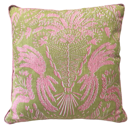 Suffolk Corn Cushion in Apple Green and Ethel Pink - Beki Bright.png
