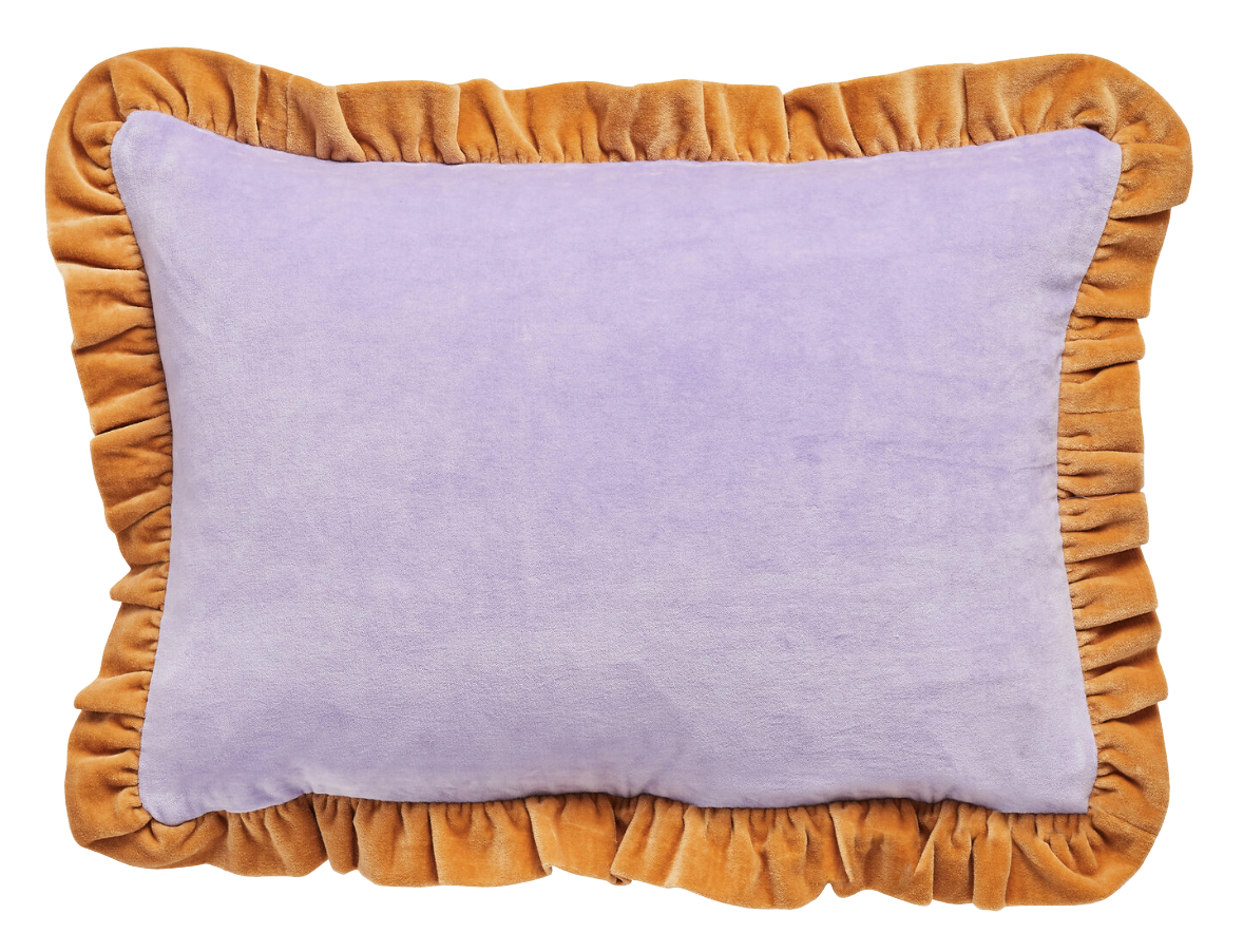 Leinikki velvet frill cushion, apricot - Project Tyyny.png