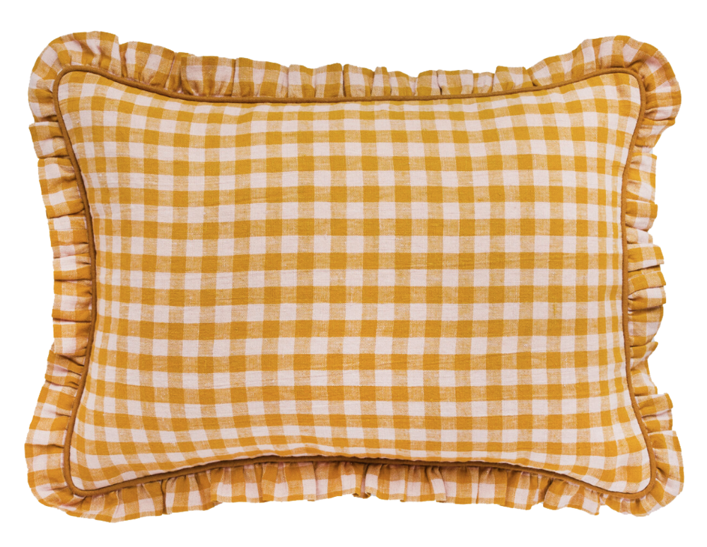 WES gingham frill cushion, mustard - Project Tynny.png