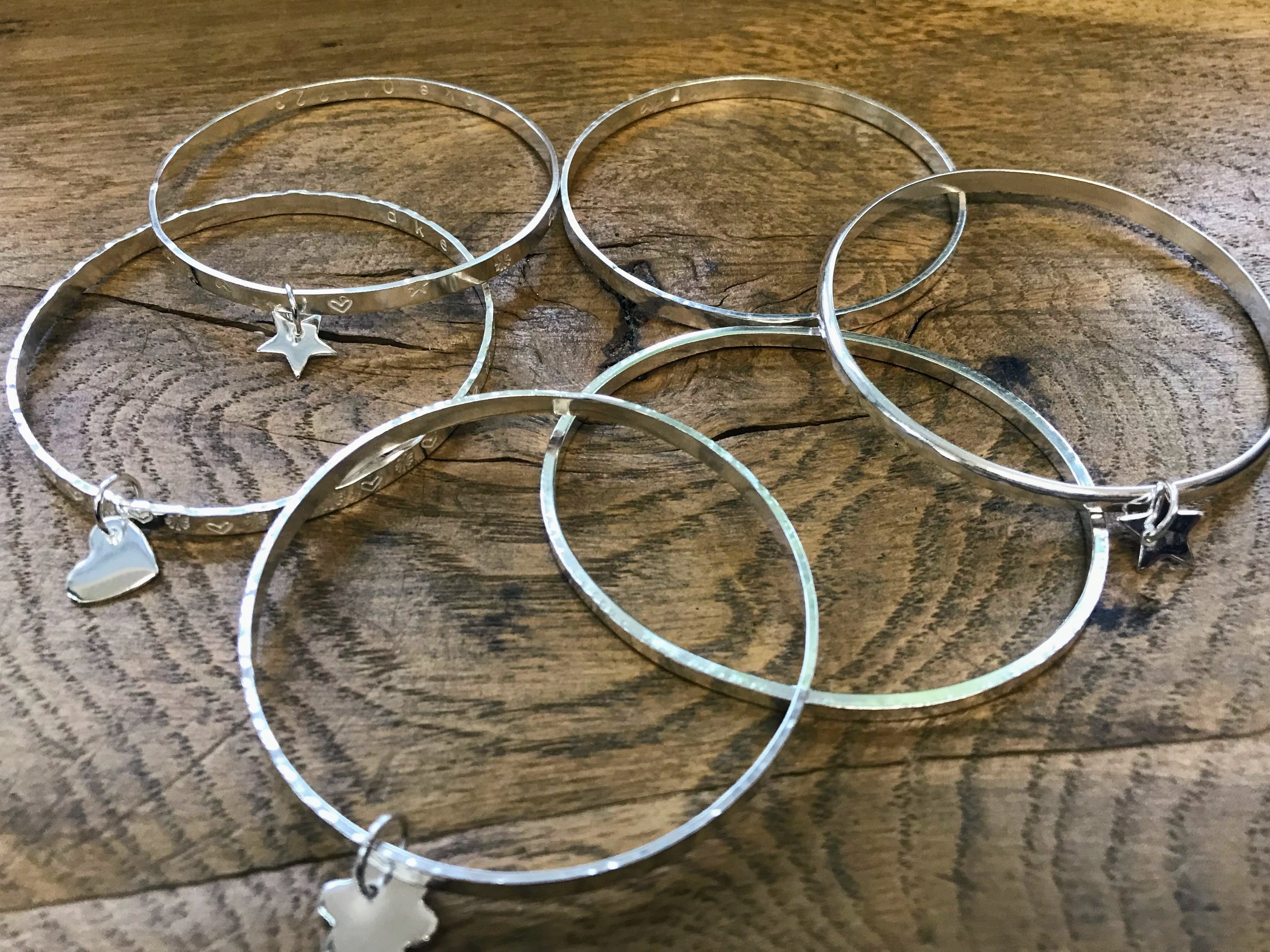 Sterling silver handmade bangles from jewellery workshop