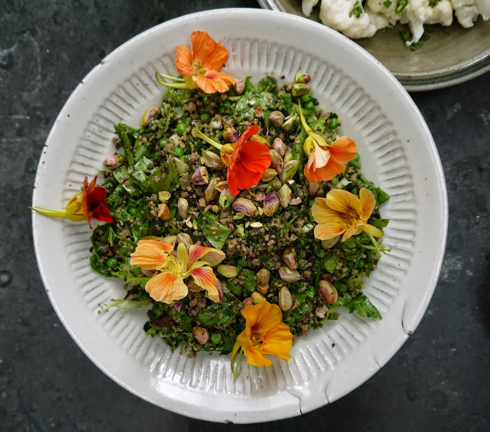 quinoa herb tabbouleh with salmon & cauliflower